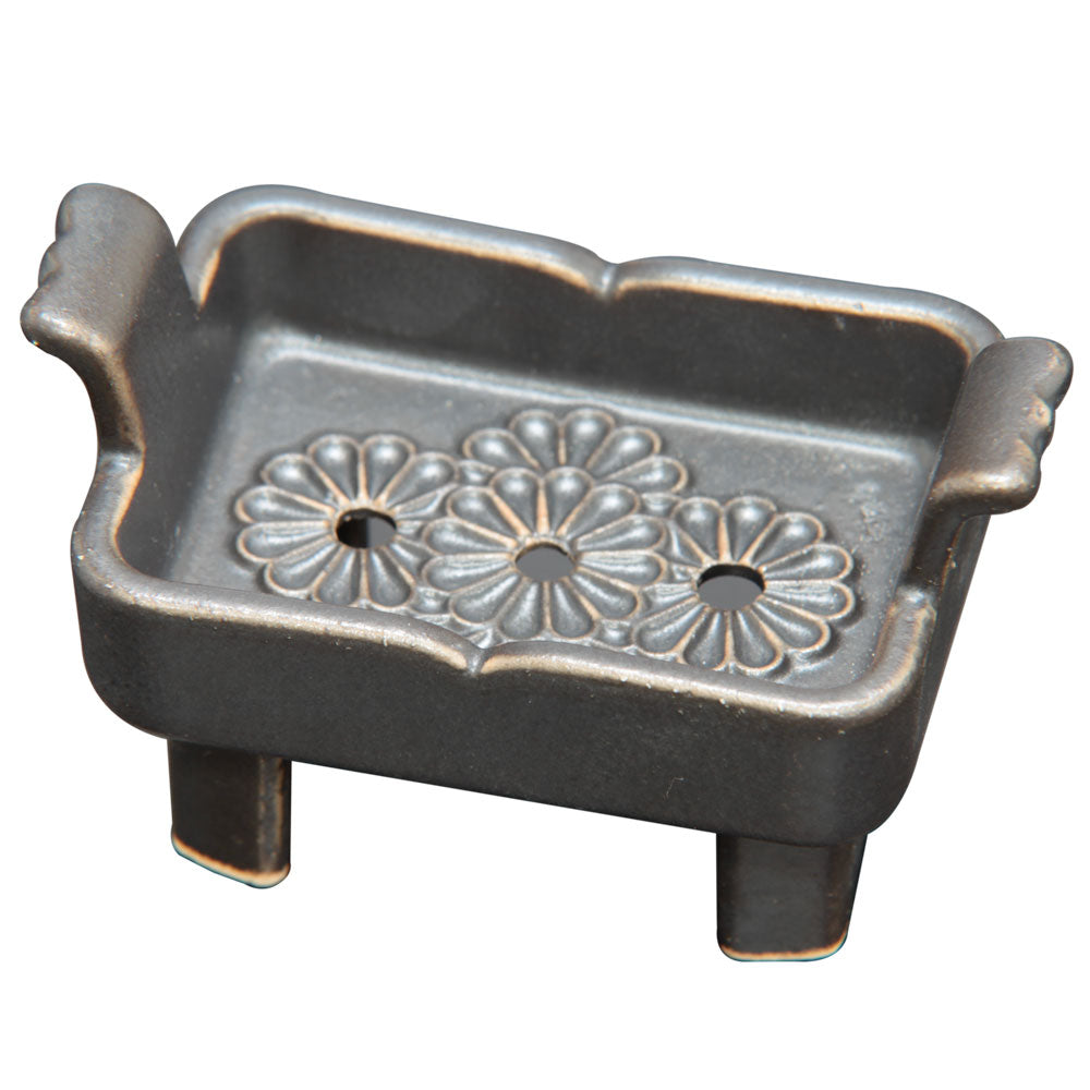 仏具 焼香箱用陶器台座 焼香炉無灰（黒條根) 【メーカー取寄品