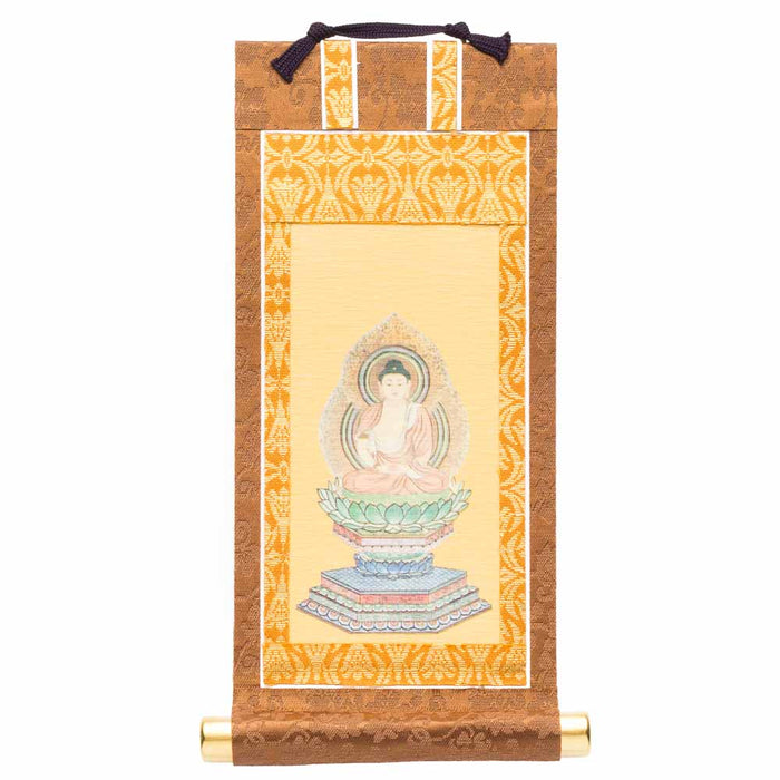 仏壇掛軸 本尊 緞子 茶