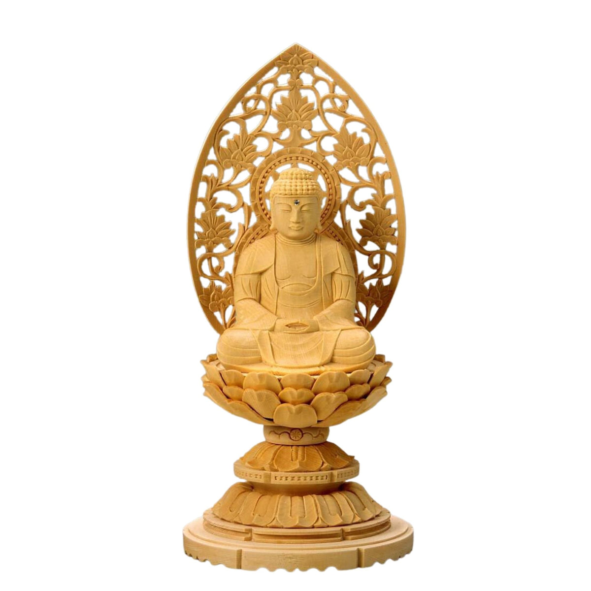 仏像 桧 丸台座（蓮華） 座釈迦 唐草光背 金泥付 — 仏壇・仏具専門店