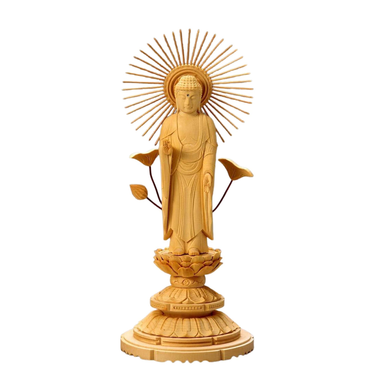柘植製高級木彫り 仏像釈迦如来蓮華丸台座 守り本尊 祈る厄除け 木彫