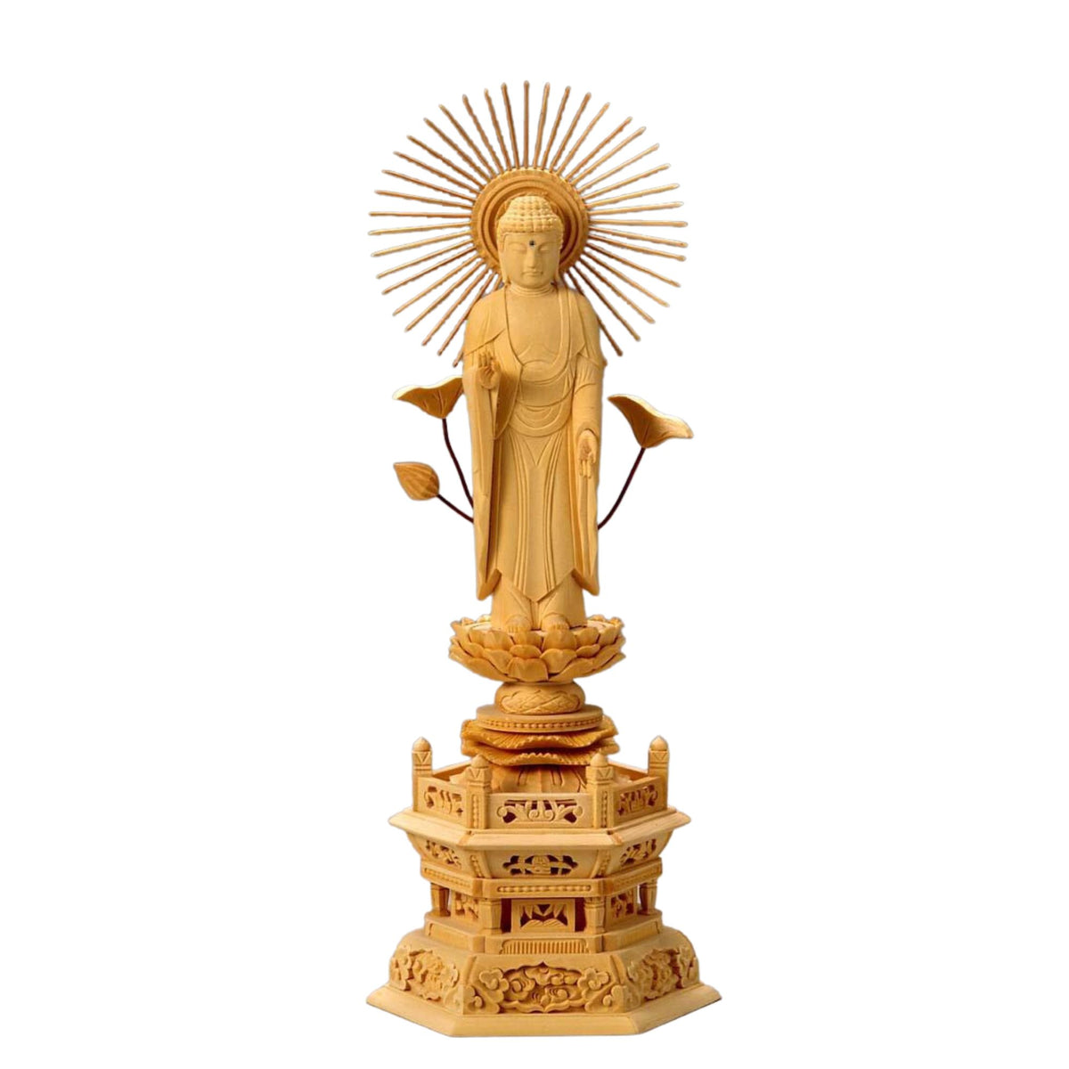 仏像 桧 六角台座 東立弥陀 櫛蓮華光背 金泥無 — 仏壇・仏具専門店