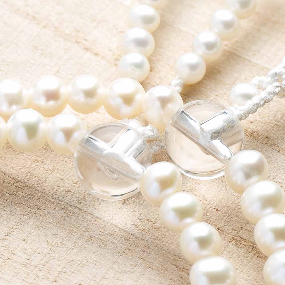 数珠・女性用 淡水真珠 5mm 二連 水晶仕立 念珠