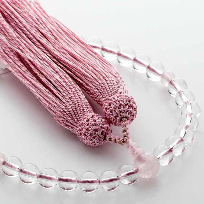 数珠・女性用数珠セット 本水晶 8mm 数珠袋（薄ピンク）
