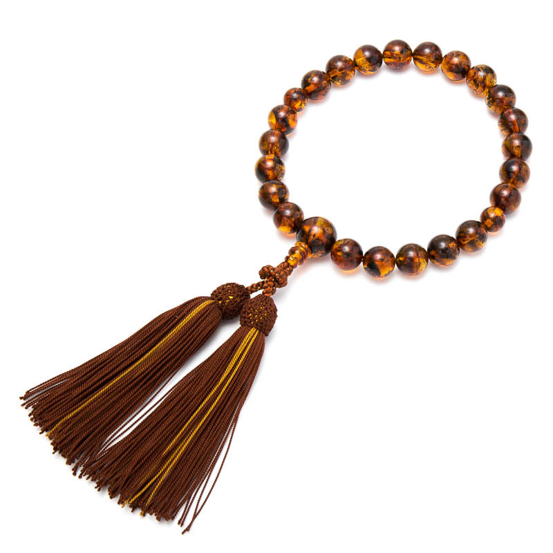 琥珀　彫り絵　念珠 数珠 男性用 天然虫入琥珀 22玉 共仕立て 頭房 鑑別書付き 限定