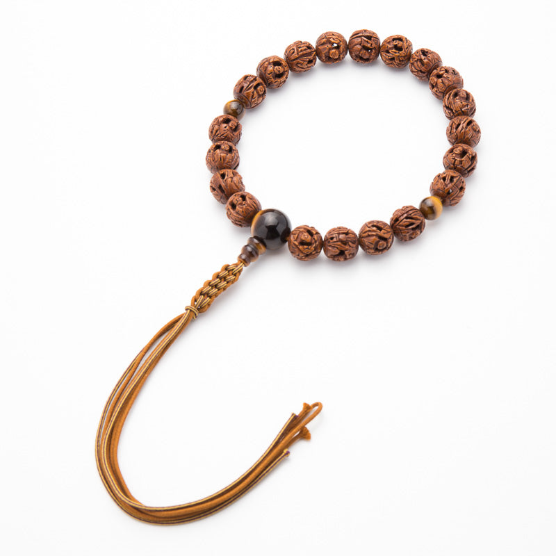 羅漢彫り（19玉） 虎眼石 正絹 羅漢彫り（19玉） 虎眼石 正絹