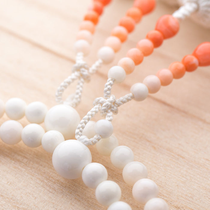 数珠・女性用 白古渡珊瑚 5mm グラデーション 二連 正絹房