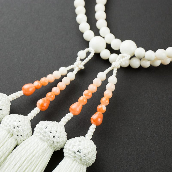 数珠・女性用 白古渡珊瑚 5mm グラデーション 二連 正絹房 — 仏壇・仏具専門店 ぶつえいどう