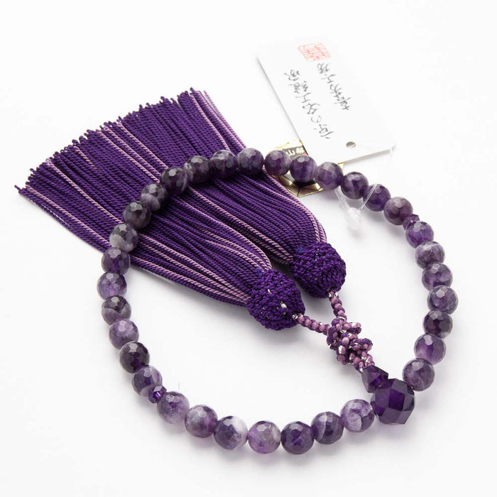 数珠・女性用 紫水晶 ミラーカット 8mm 頭付正絹房