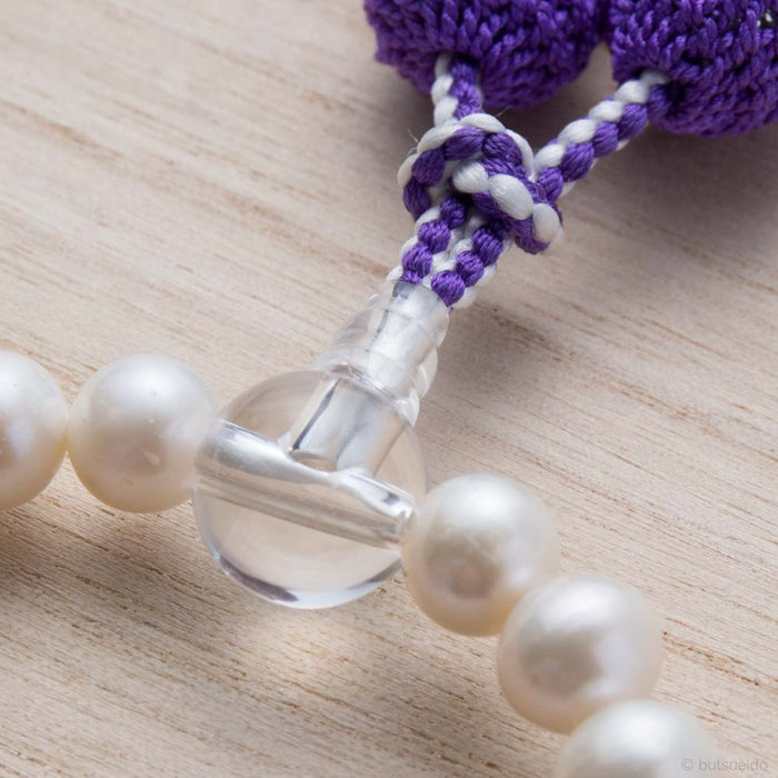 数珠・女性用 淡水真珠（白） 8mm玉 水晶仕立 正絹房 桐箱入