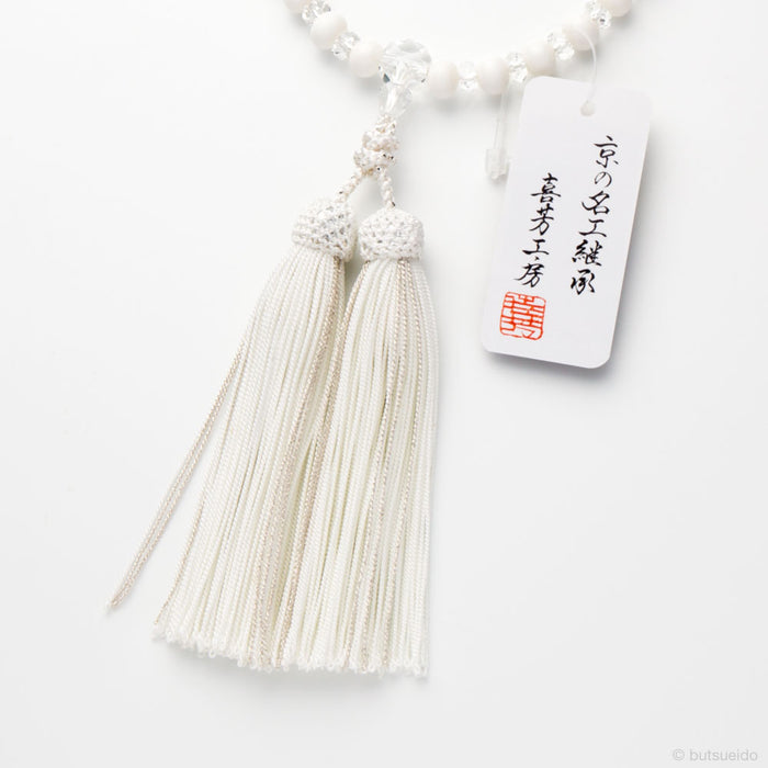 数珠・女性用 シャコ貝みかん玉・本水晶平切子コンビ 正絹房 — 仏壇