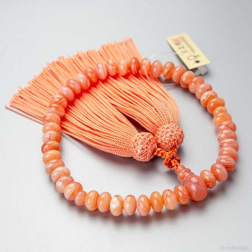 数珠・女性用 オレンジ縞瑪瑙 6×9mm平玉 共・上仕立 正絹房