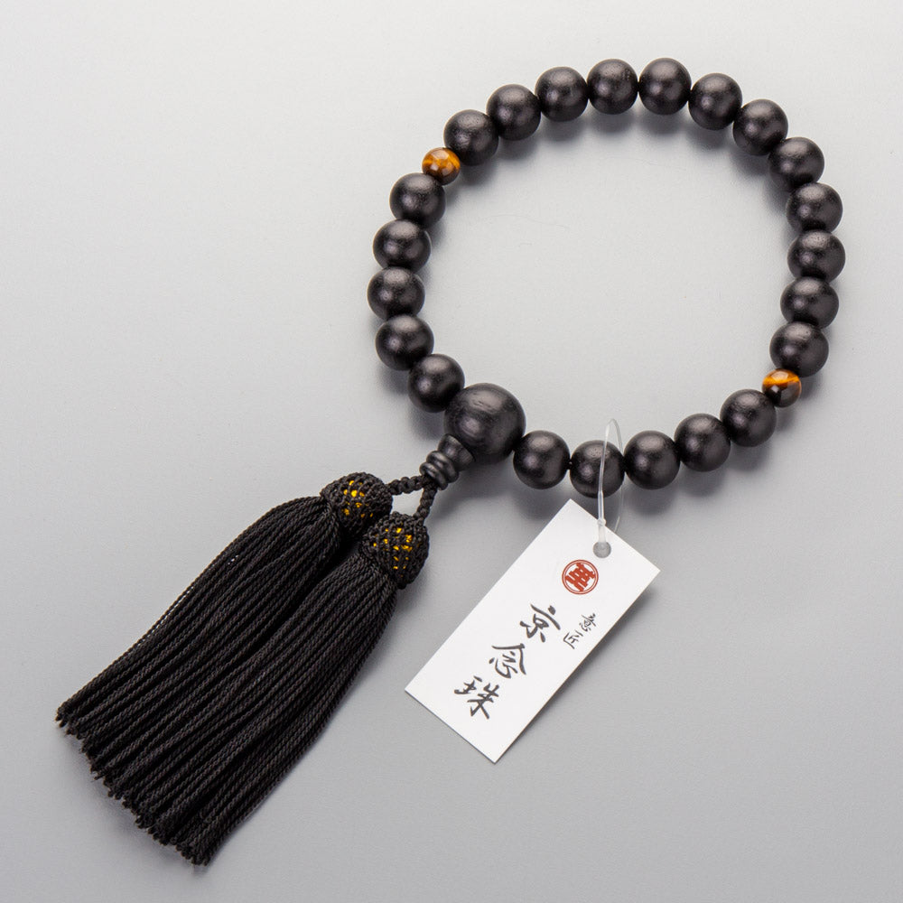 数珠 天然石 素引黒檀 虎眼石 男性用 本絹房 艶無し A28-2 数珠 天然石 素引黒檀 虎眼石 男性用 本絹房 艶無し A28-2 数珠 天然石