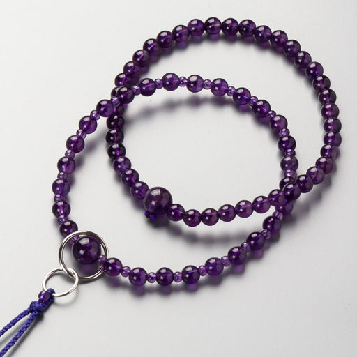 数珠 浄土宗仕立 女性用 八寸 紫水晶共仕立 利久梵天本銀入 紫房